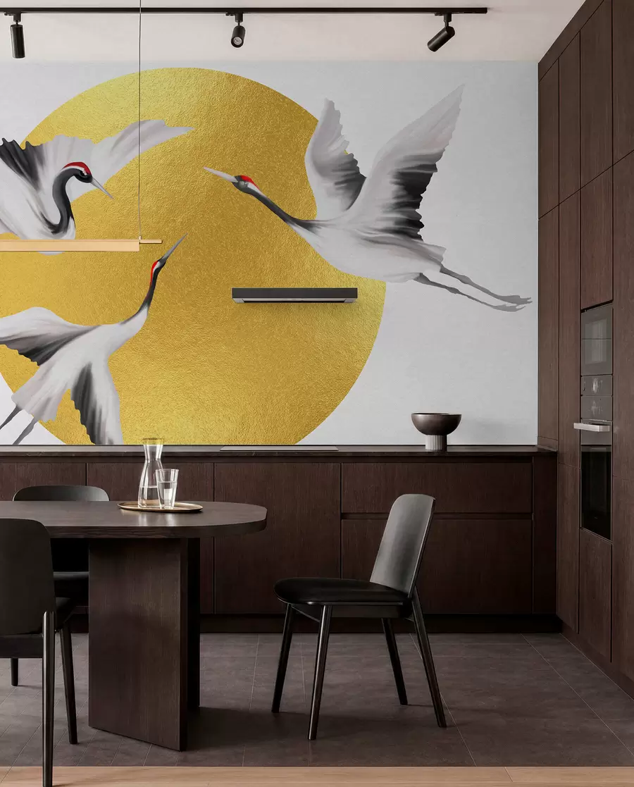 peintures murales Grues en vol avant le cercle solaire u79625