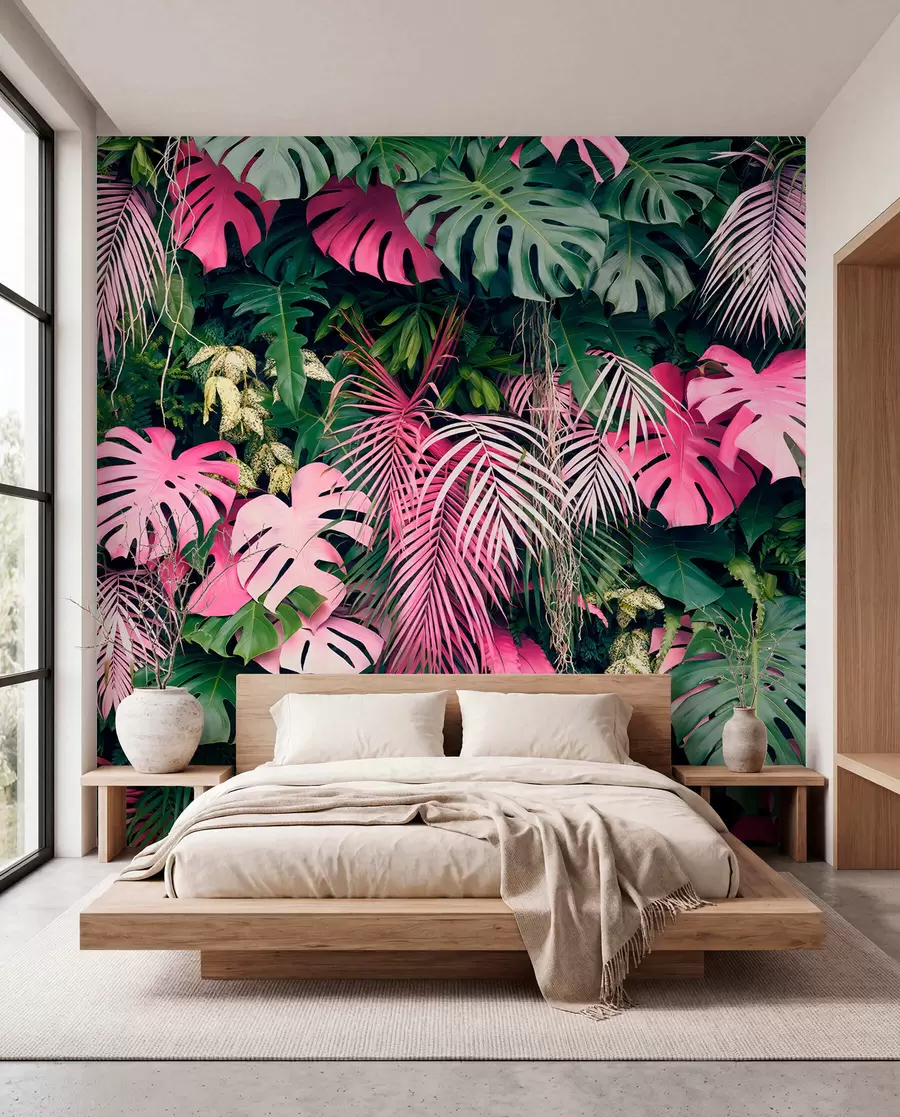 wall murals Green and pink foliage u79682