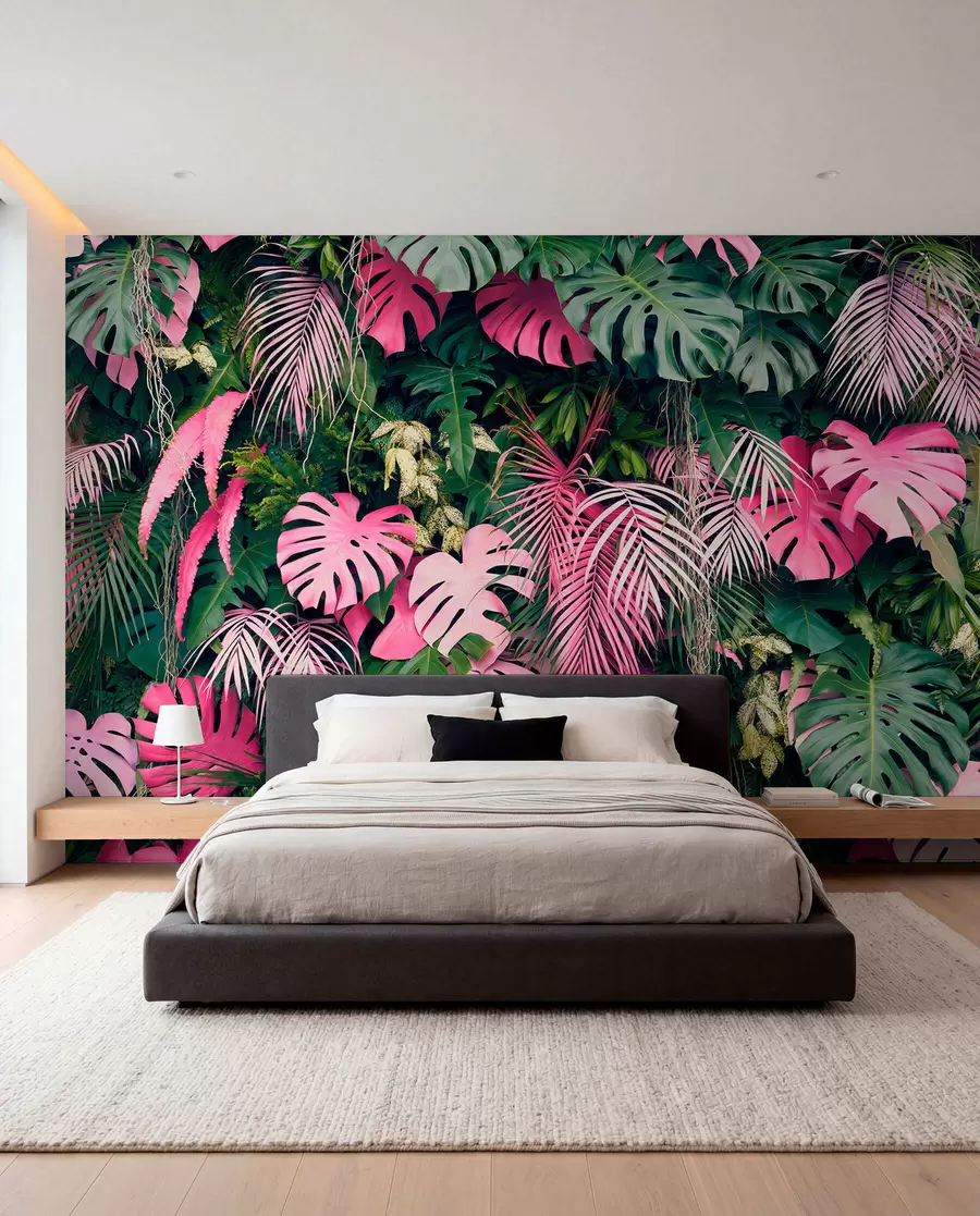 peintures murales Feuillage vert et rose u79682