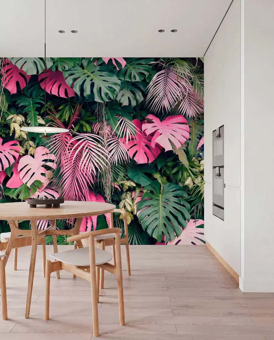 peintures murales Feuillage vert et rose u79682