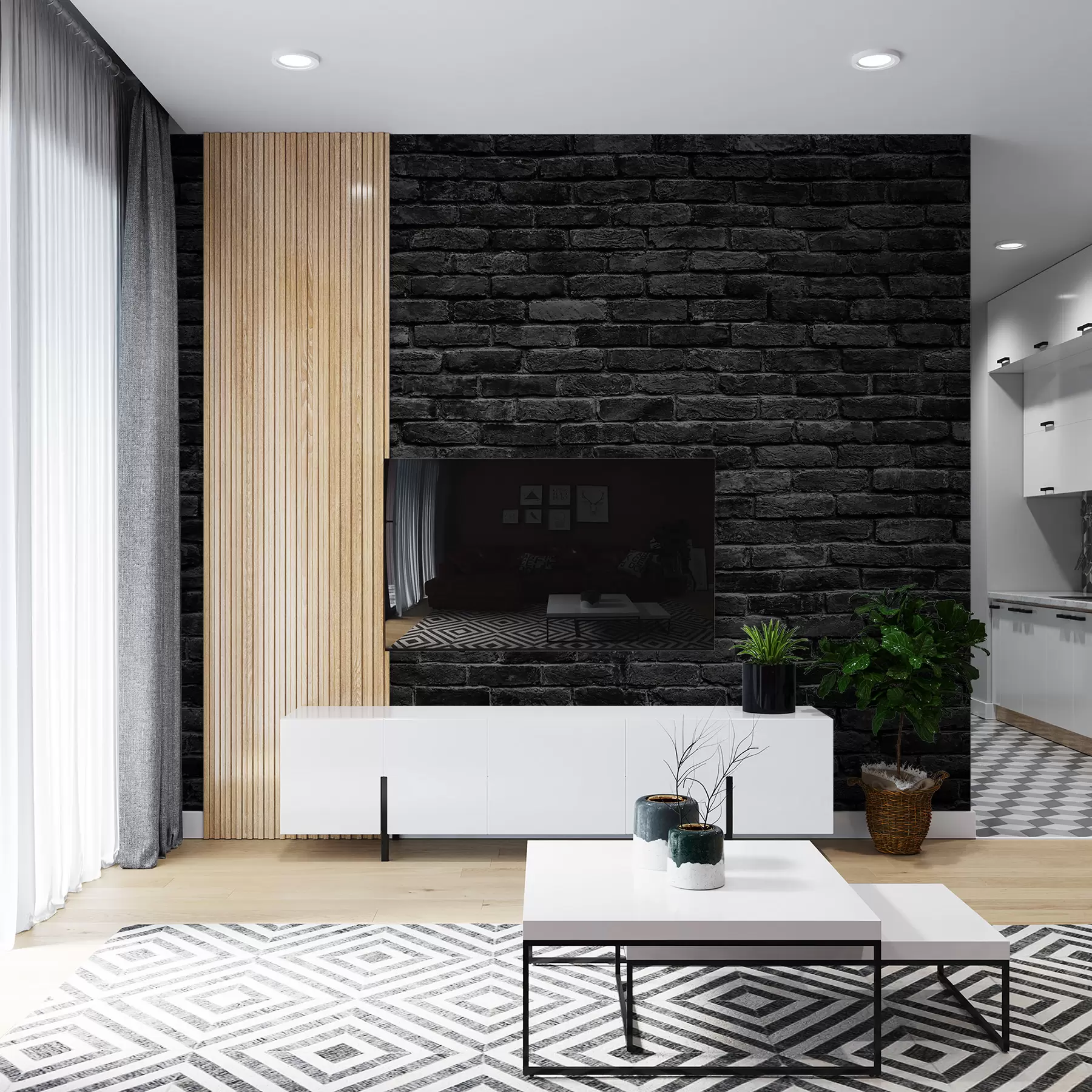 murais de parede Papel de parede de tijolo preto u53027