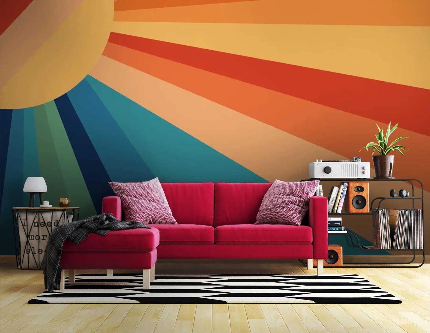 Wall Mural Photo Wallpaper Stylish wallpaper with the sun in the style of the 70s u51638