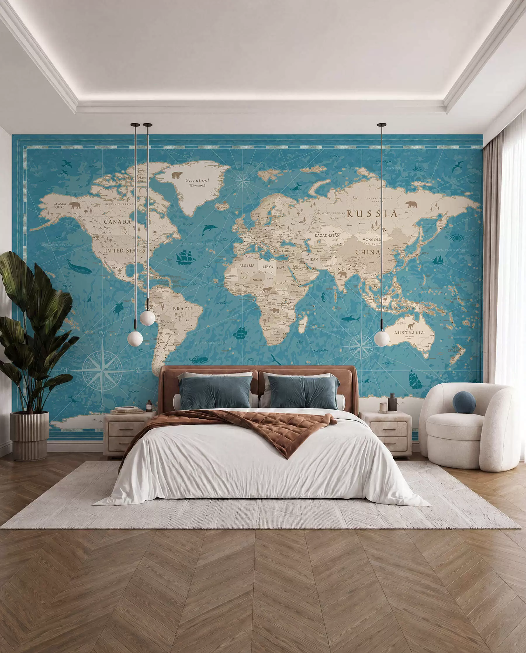 wall murals Vintage Atlas in Turquoise u50378