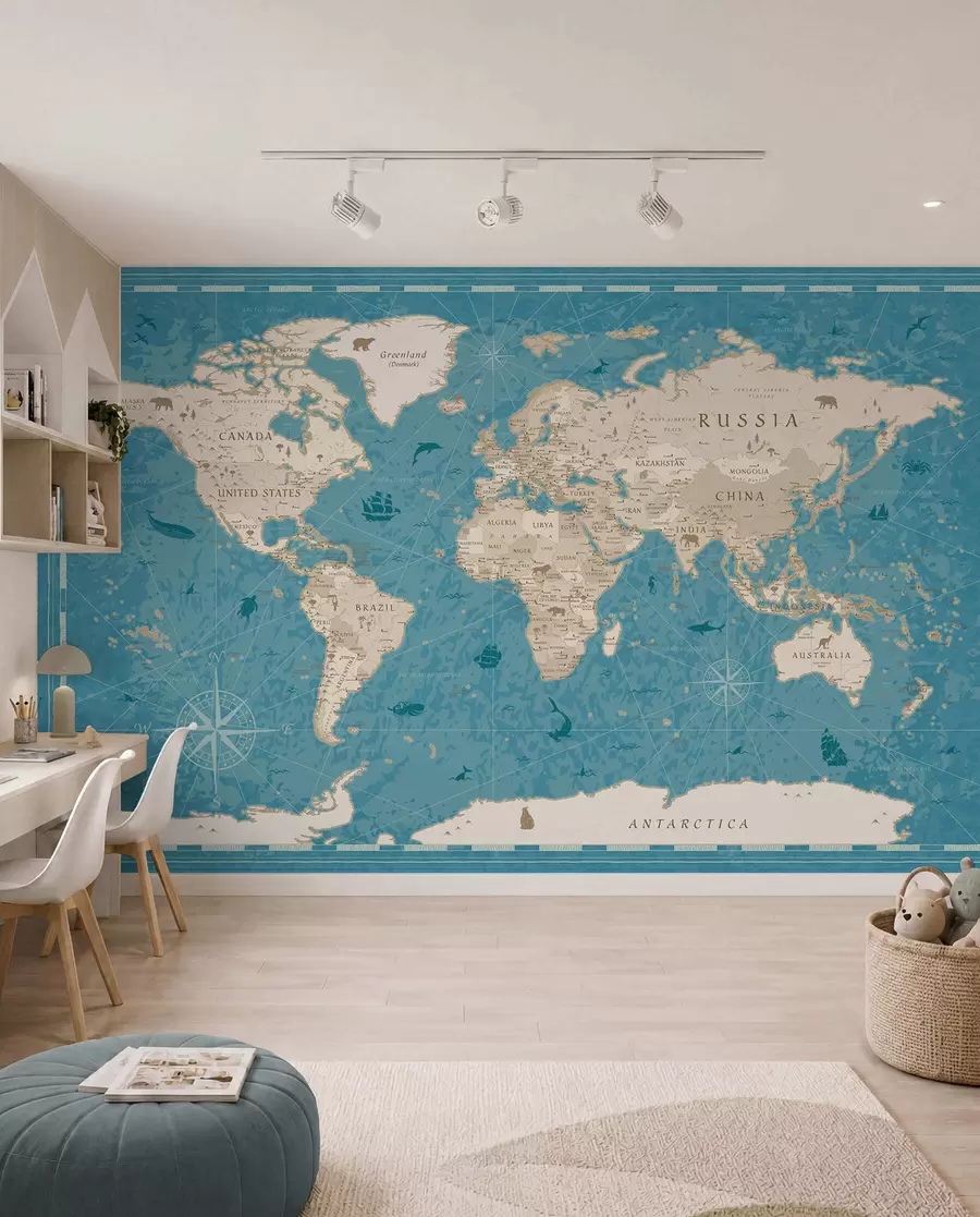 murales Atlas antiguo en turquesa u50378
