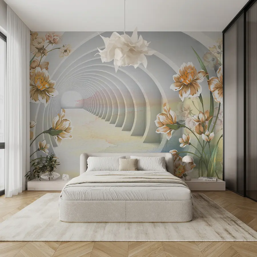 Wall Mural Photo Wallpaper 3D tunnel and flowers u04401