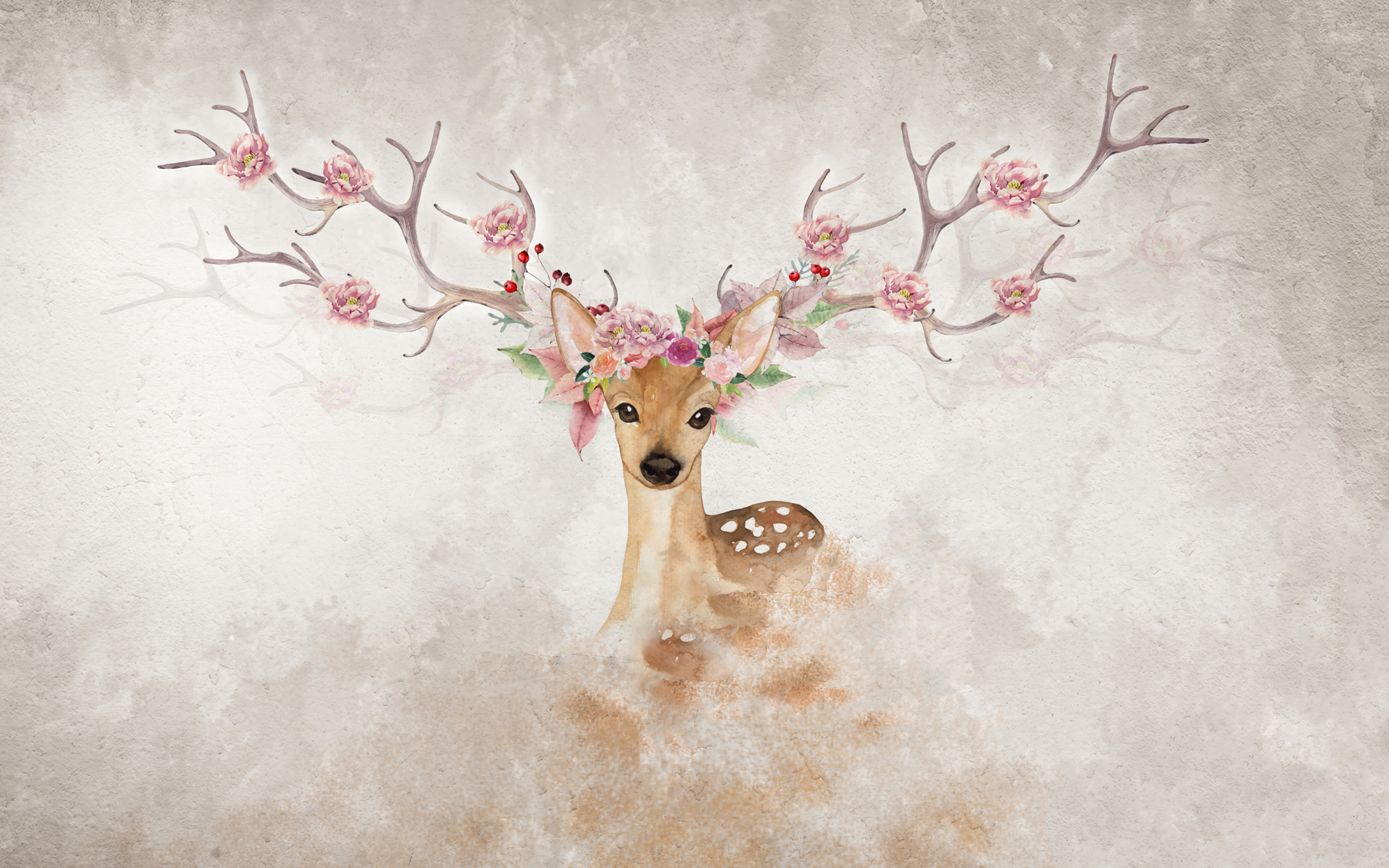 Wall Murals for Girls Room Deer with flowers on their antlers Nr 