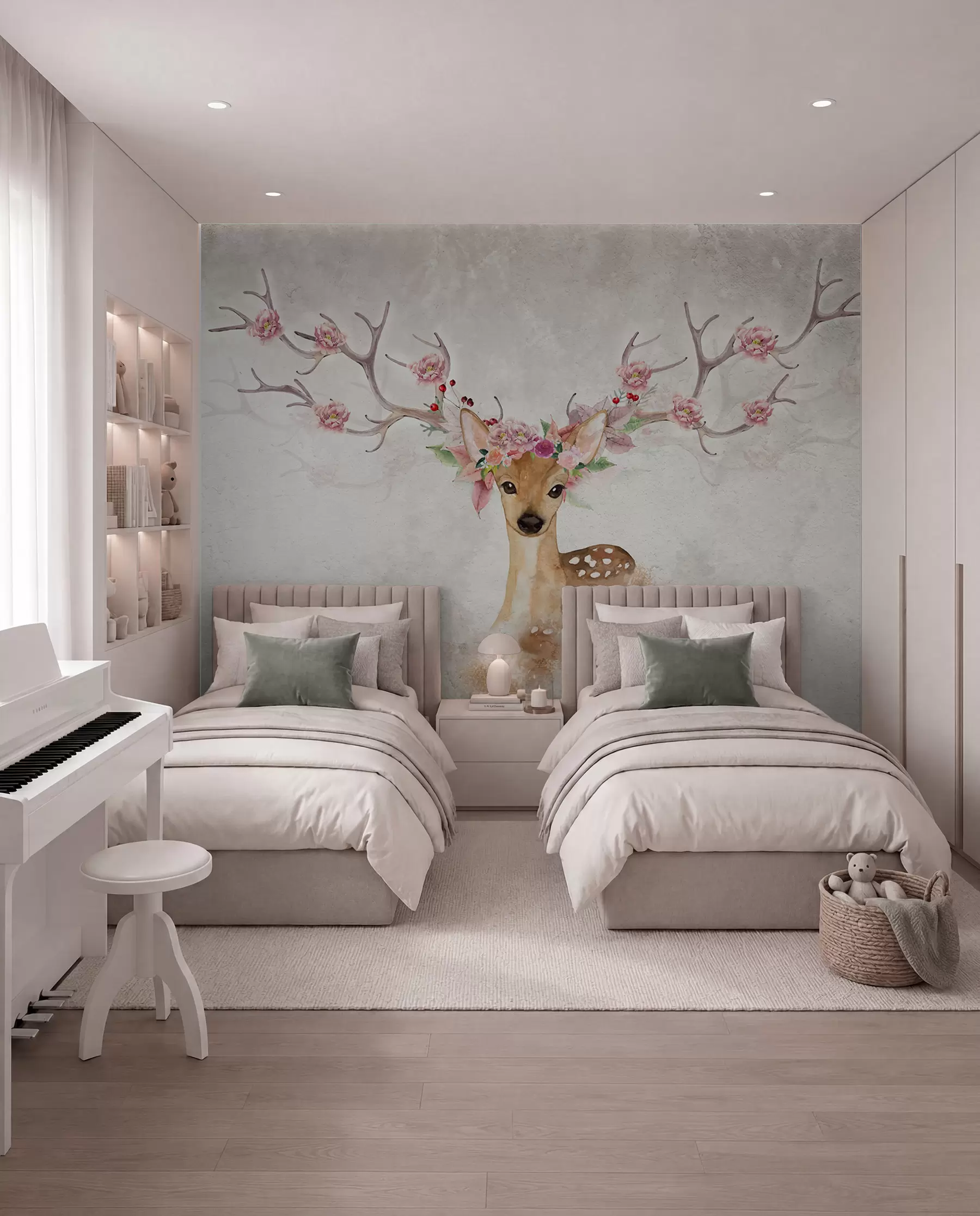 peintures murales Cerf aux bois fleuris u04671