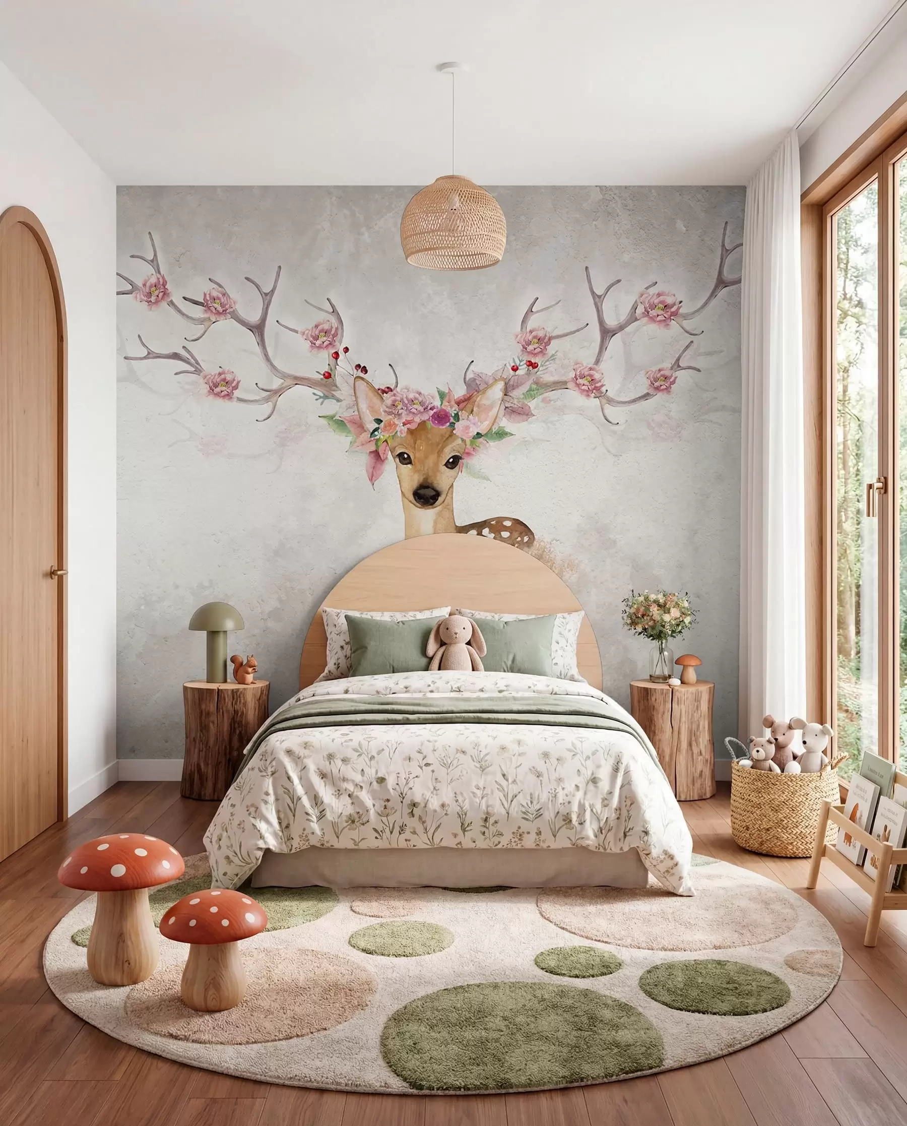 peintures murales Cerf aux bois fleuris u04671