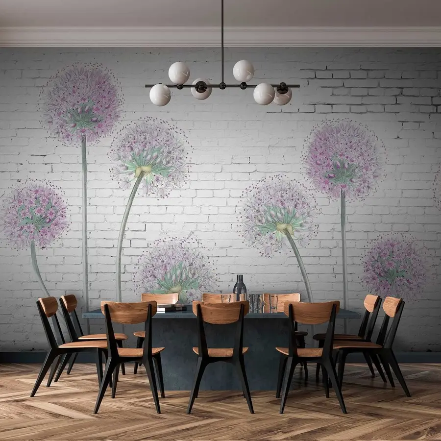 peintures murales Pissenlits sur fond de mur de briques u05372