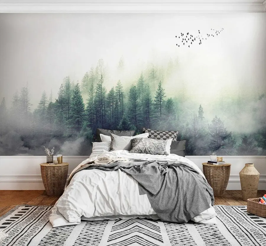 murales Bosque y pájaros en la niebla u10882