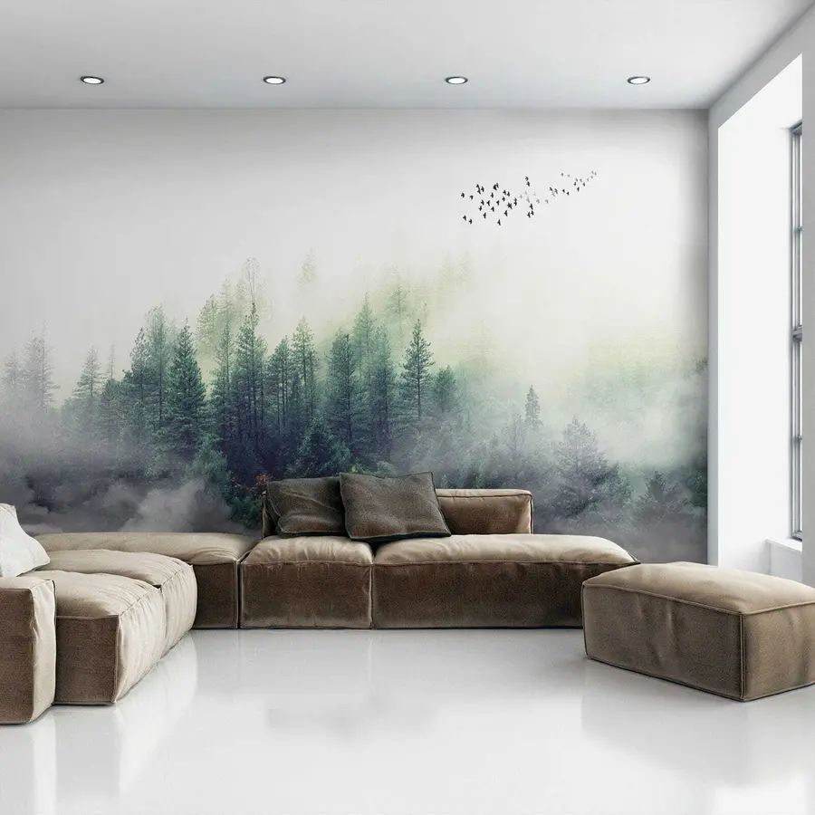 Wall Mural Photo Wallpaper Forest and birds in fog u10882