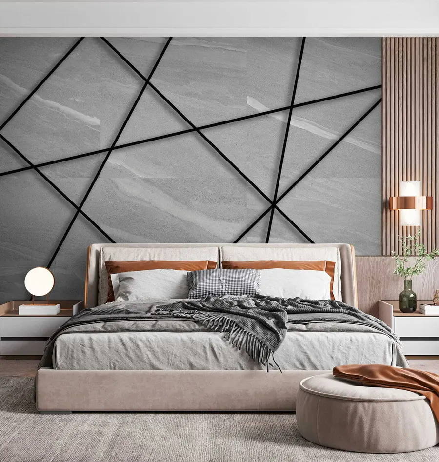 Wall Mural Photo Wallpaper Grey marble and black lines u16341