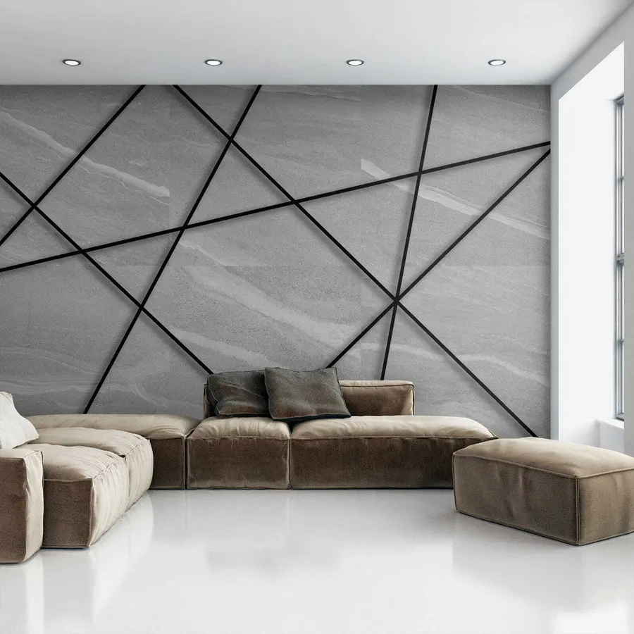 Wall Mural Photo Wallpaper Grey marble and black lines u16341