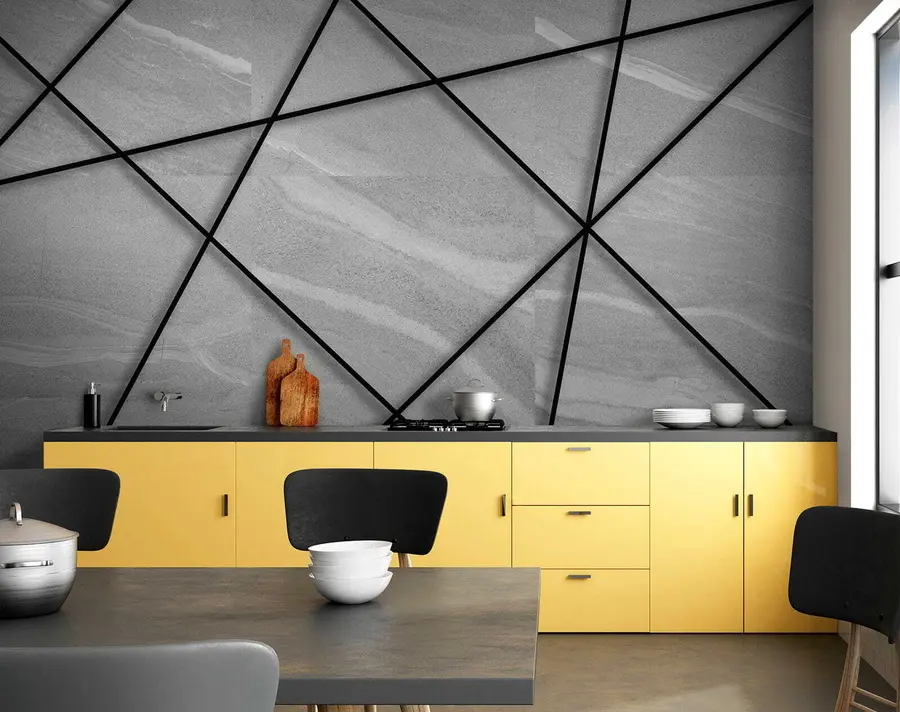 murales Mármol gris y líneas negras u16341