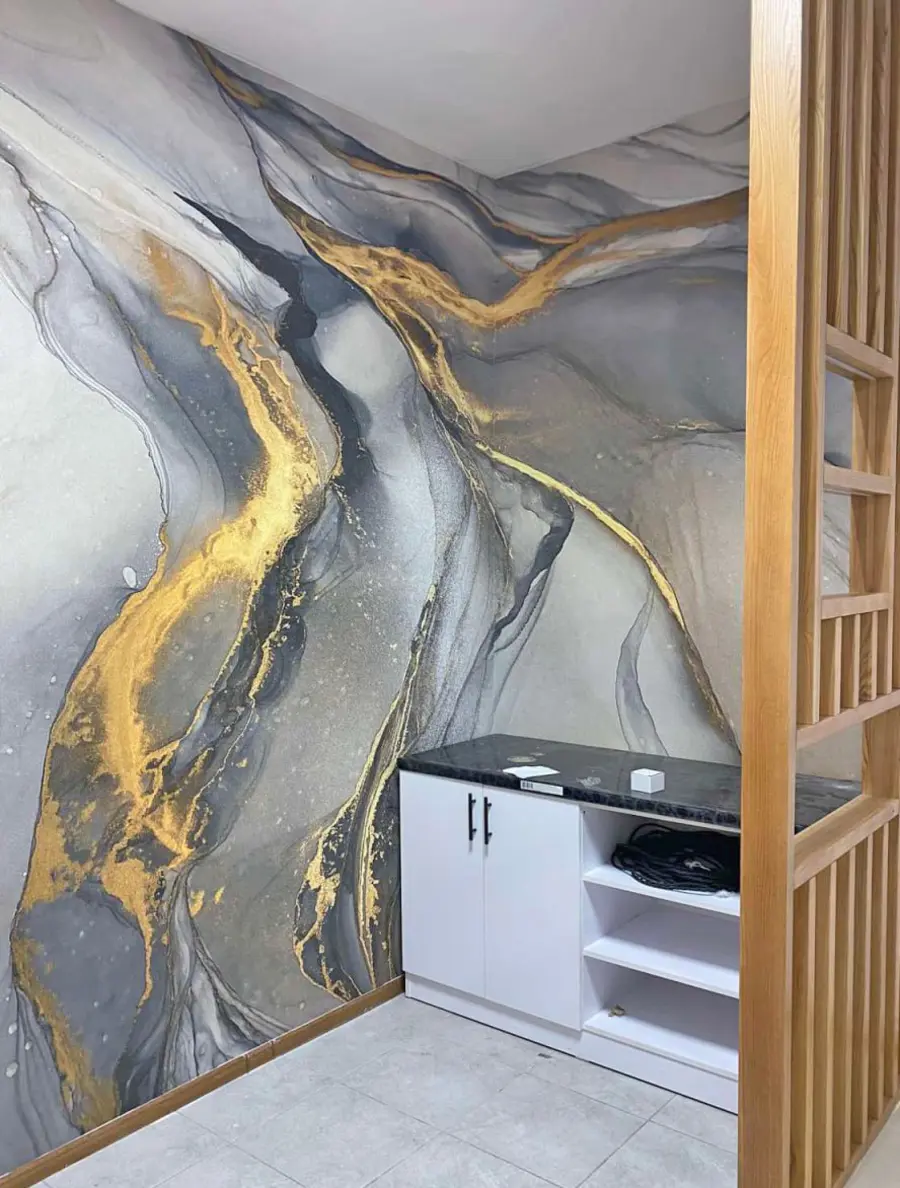 peintures murales Marbre gris-jaune, art fluide u18250