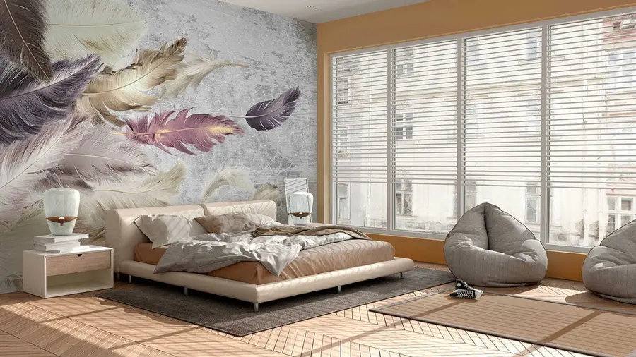 Wall Mural Photo Wallpaper Color feathers on a concrete wall u21165