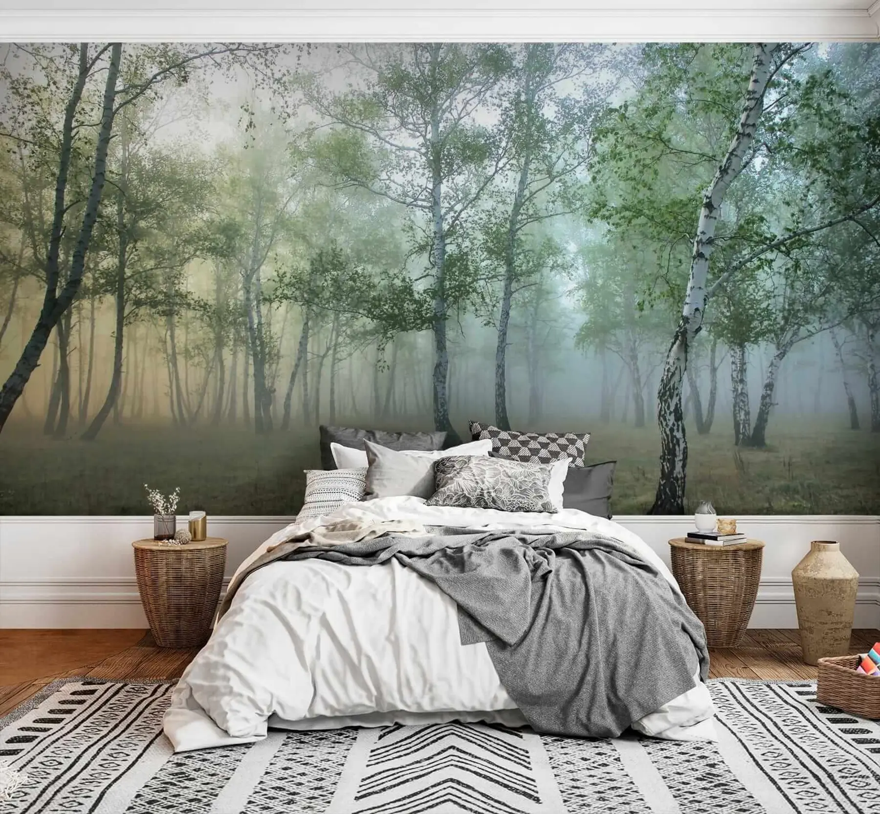 Wall Mural Photo Wallpaper Fog Birch Forest u25820