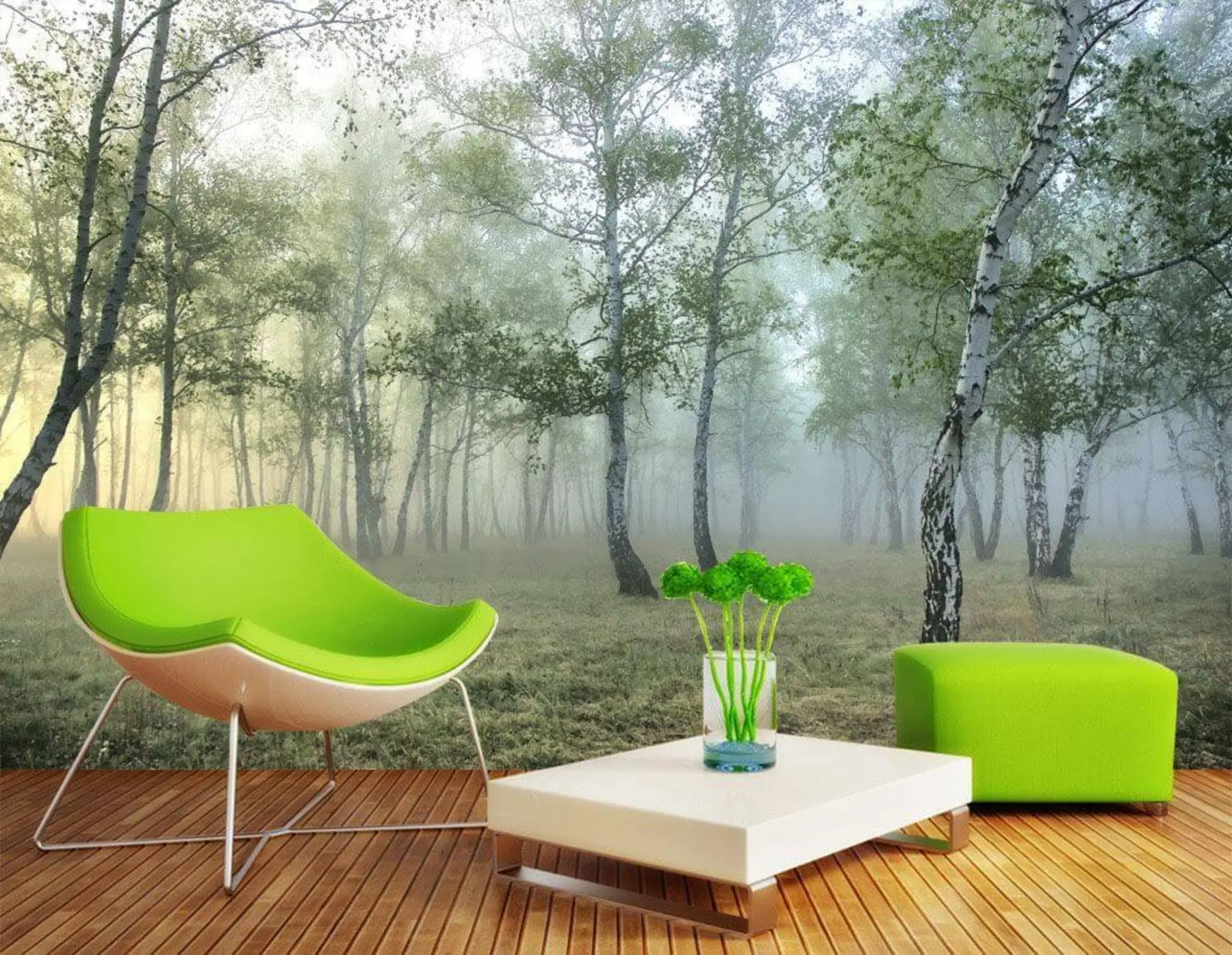 murales Niebla Bosque de abedules u25820