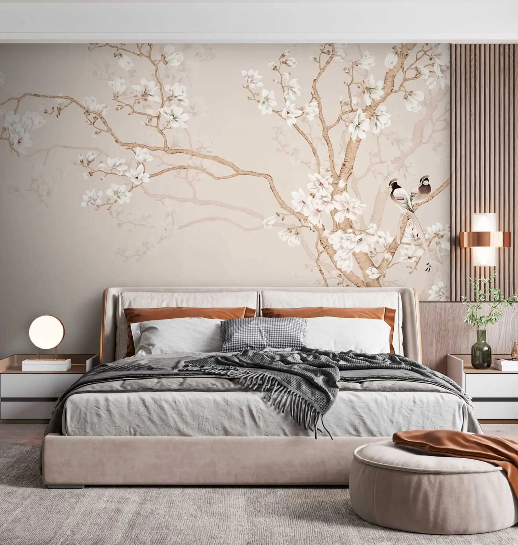peintures murales Arbre à fleurs et oiseaux u25842