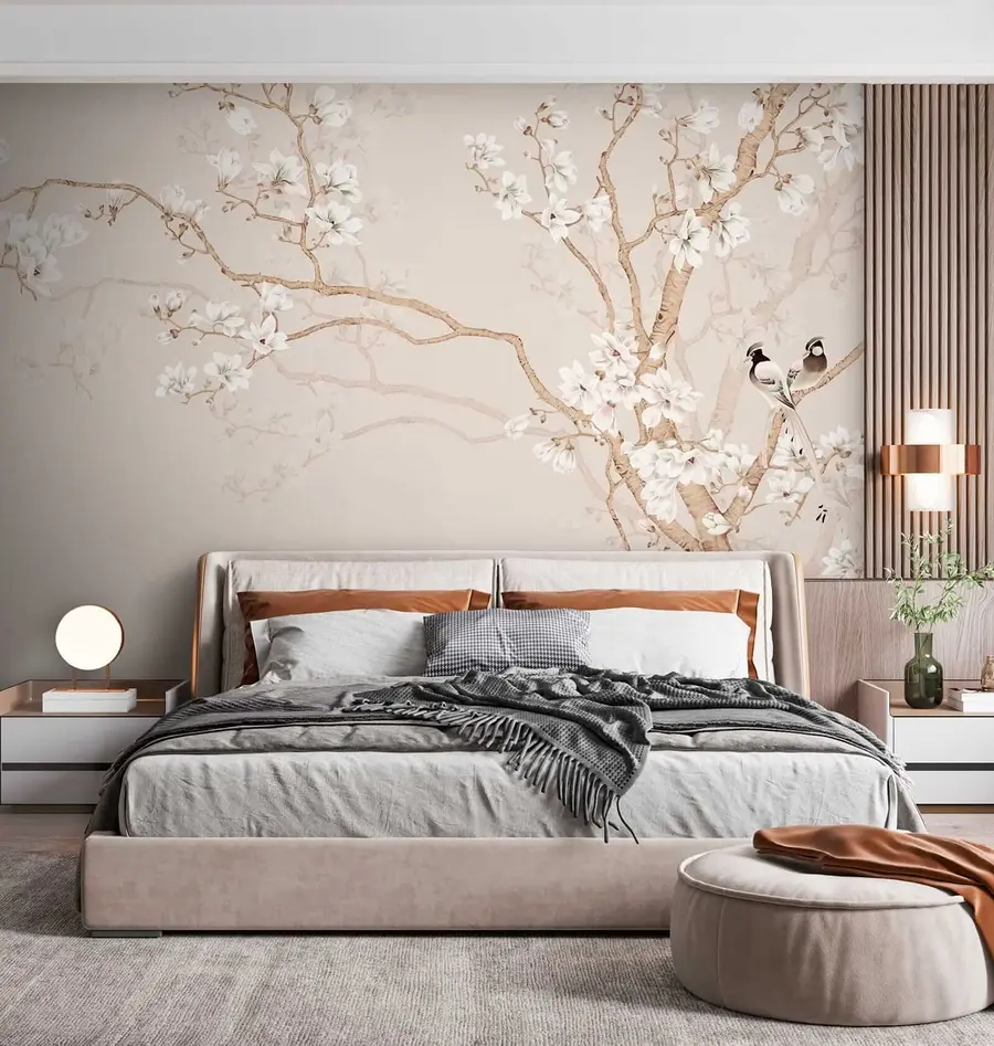 Wall Mural Photo Wallpaper Flowering tree and birds u25842