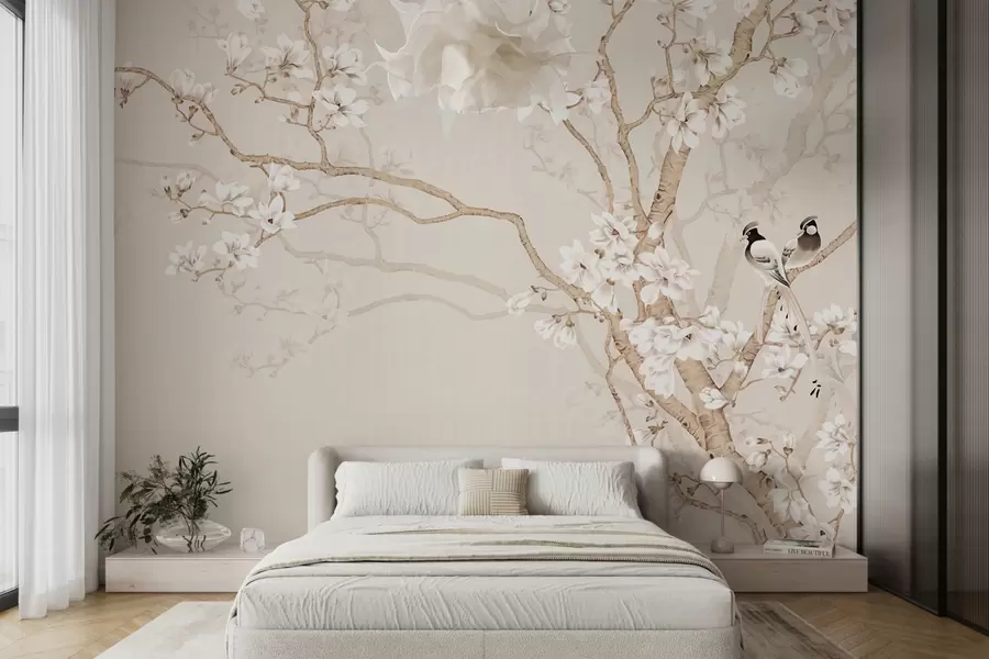 Wall Mural Photo Wallpaper Flowering tree and birds u25842