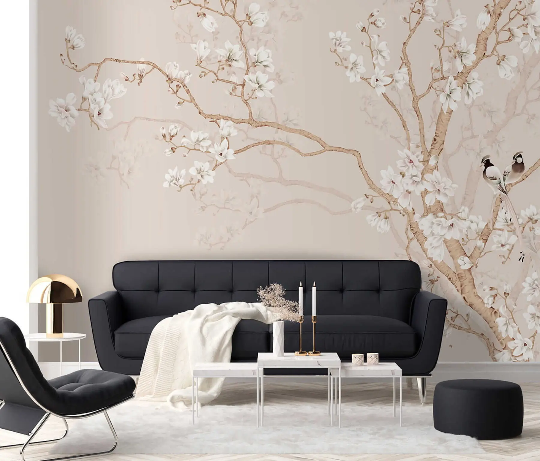 wall murals Flowering tree and birds u25842