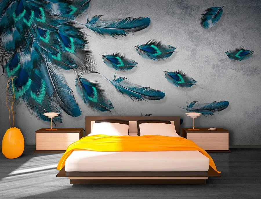 murales Plumas de pavo real sobre el fondo del muro de hormigón u29836
