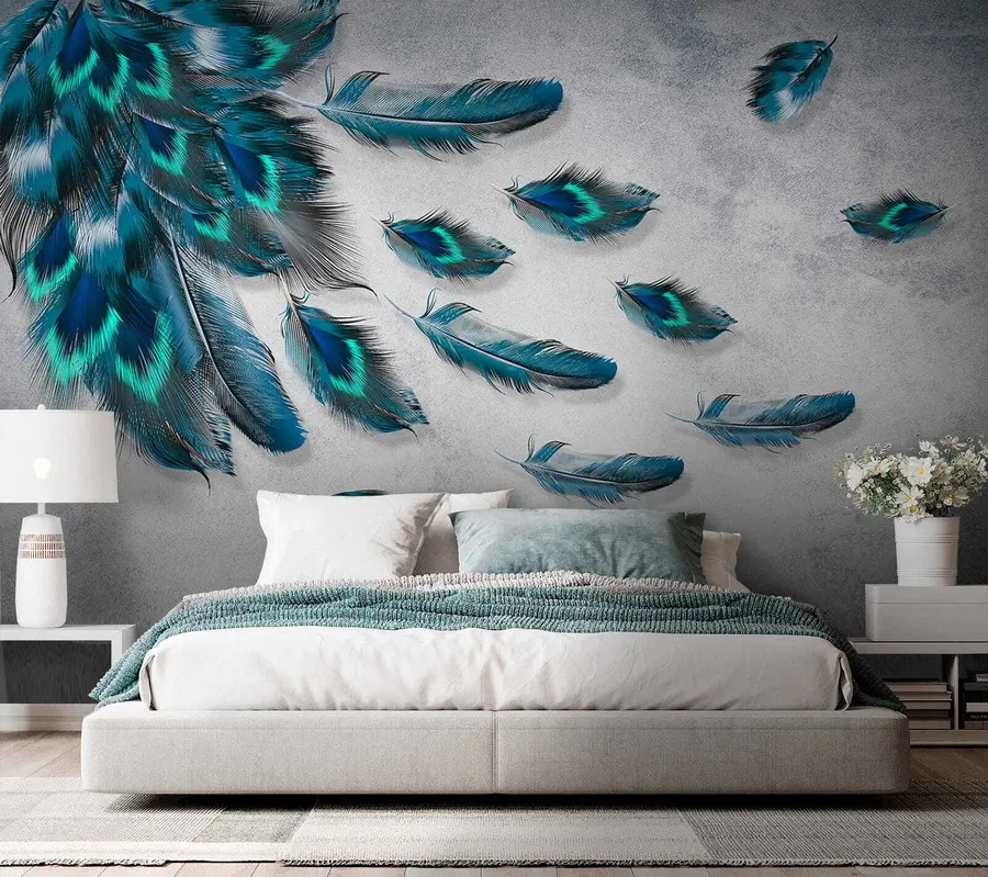 Wall Mural Photo Wallpaper Peacock feathers on the background of the concrete wall u29836