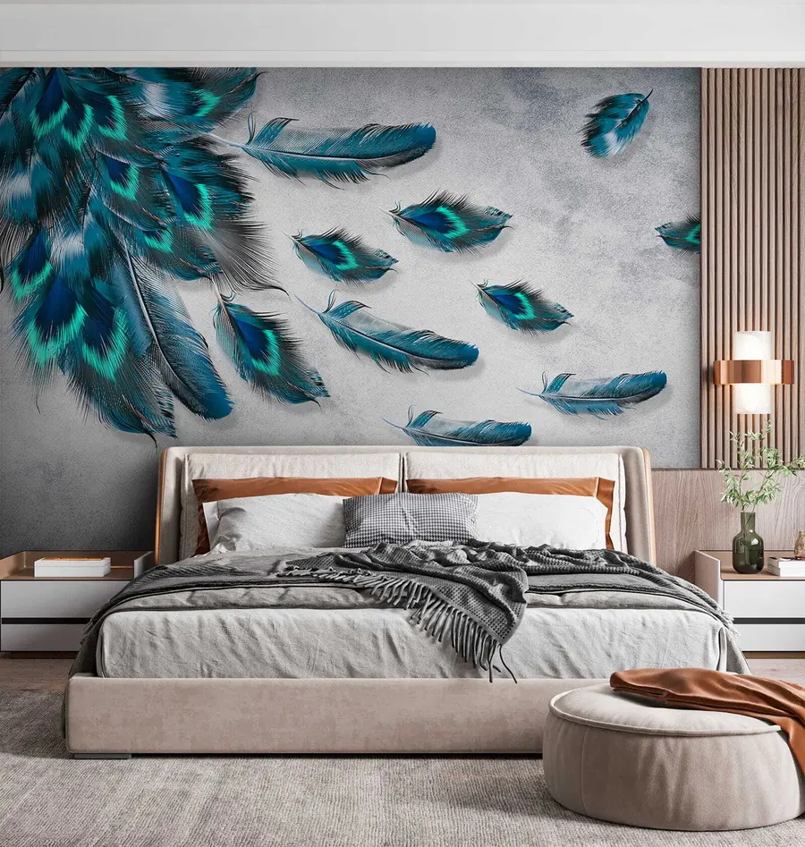 murales Plumas de pavo real sobre el fondo del muro de hormigón u29836