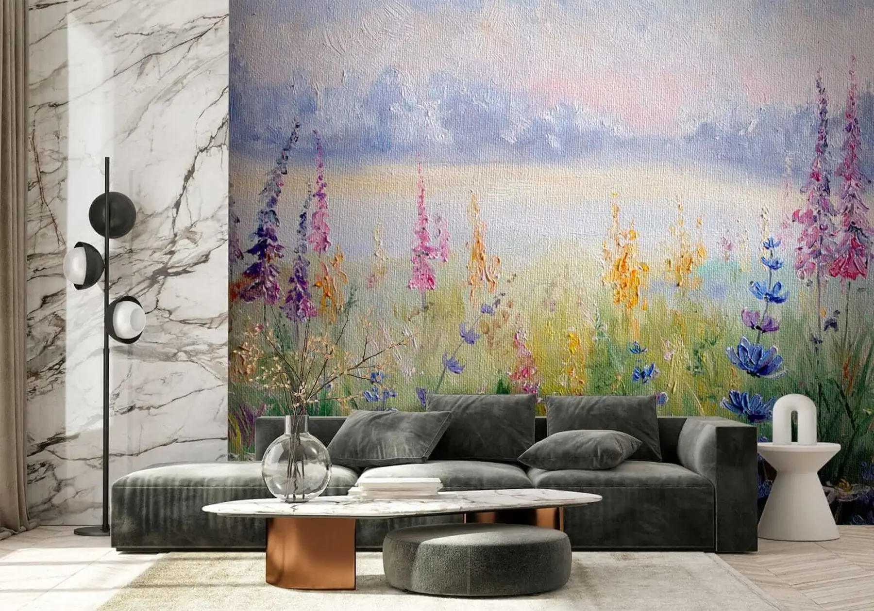 Wall Mural Photo Wallpaper Flower meadow, oil painting u30067