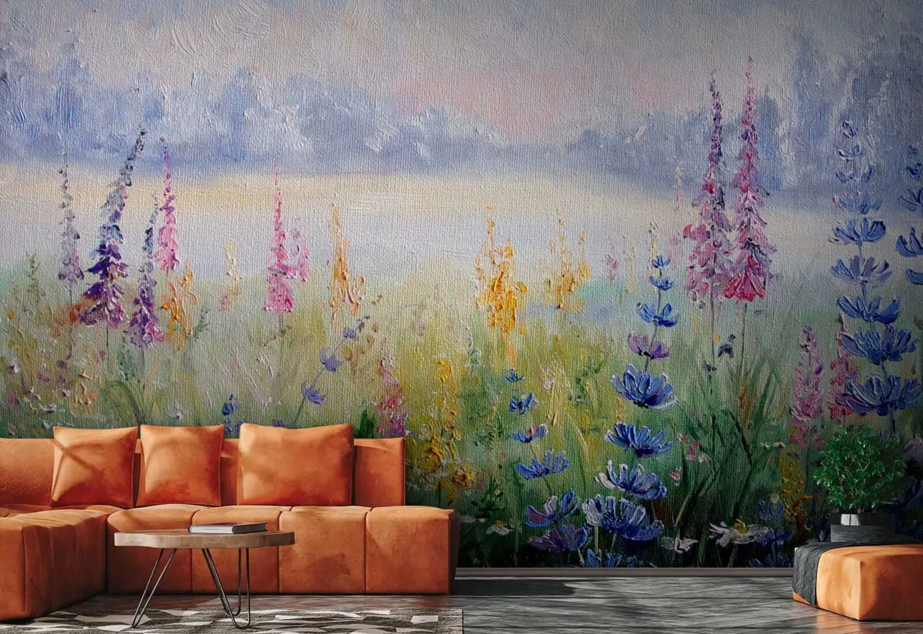 Wall Mural Photo Wallpaper Flower meadow, oil painting u30067