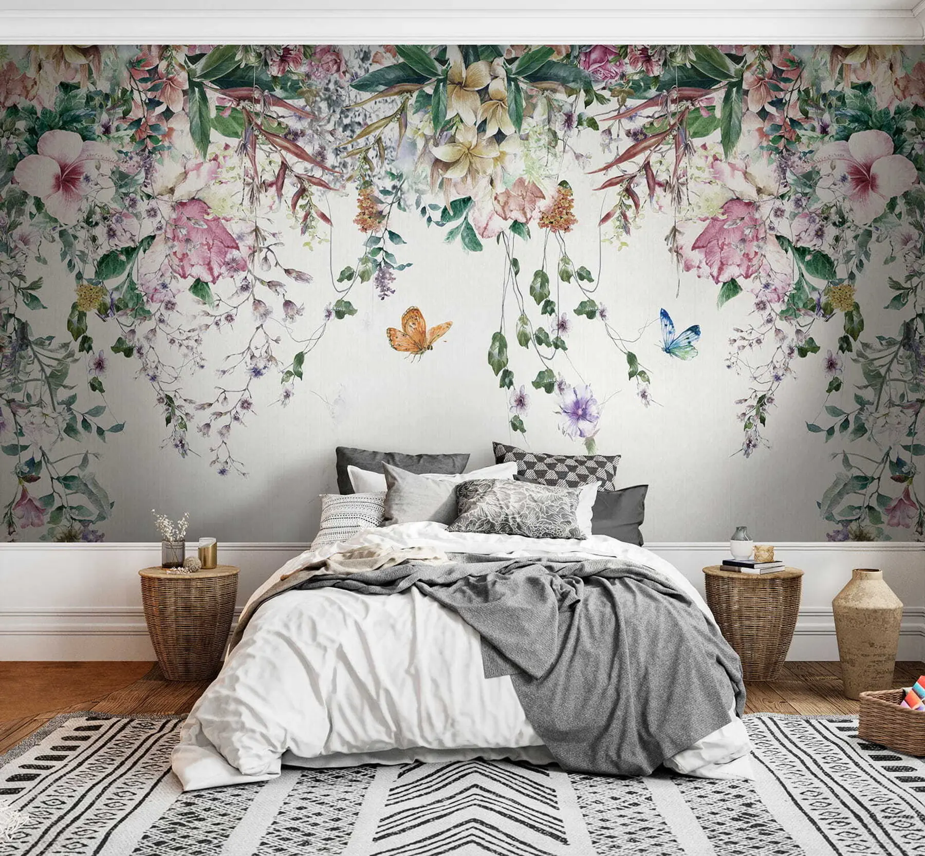 Wall Mural Photo Wallpaper Exotic flowers and butterflies u30601