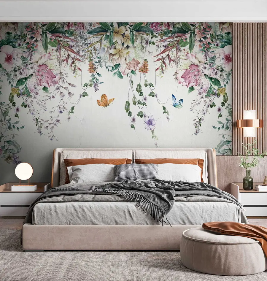 Wall Mural Photo Wallpaper Exotic flowers and butterflies u30601