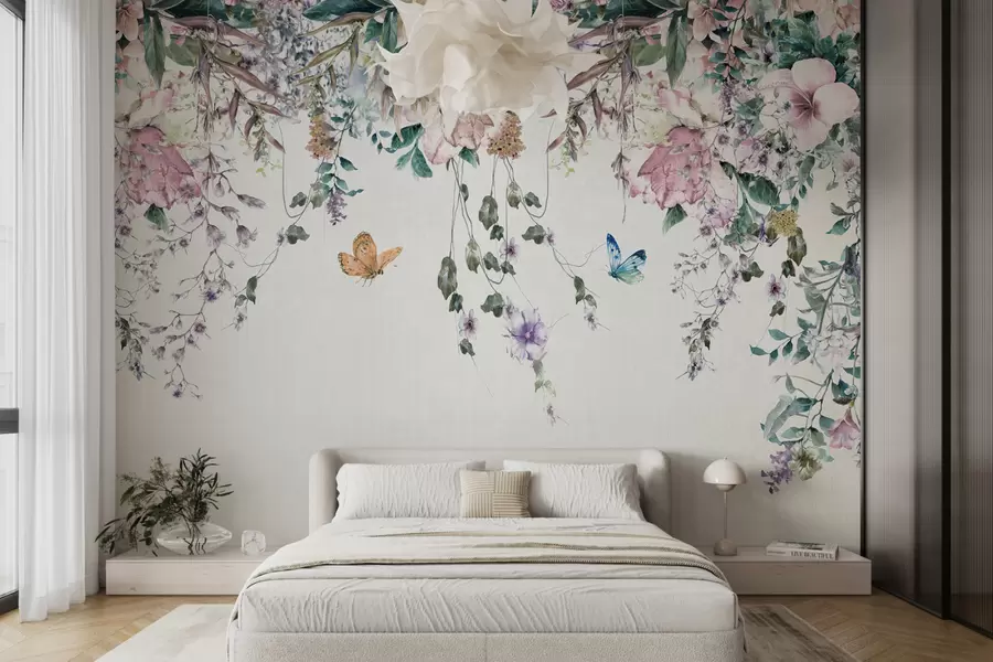 Wall Mural Photo Wallpaper Exotic flowers and butterflies u30601