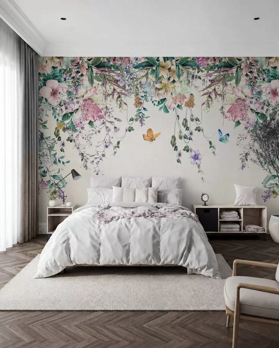 peintures murales Fleurs et papillons exotiques u30601