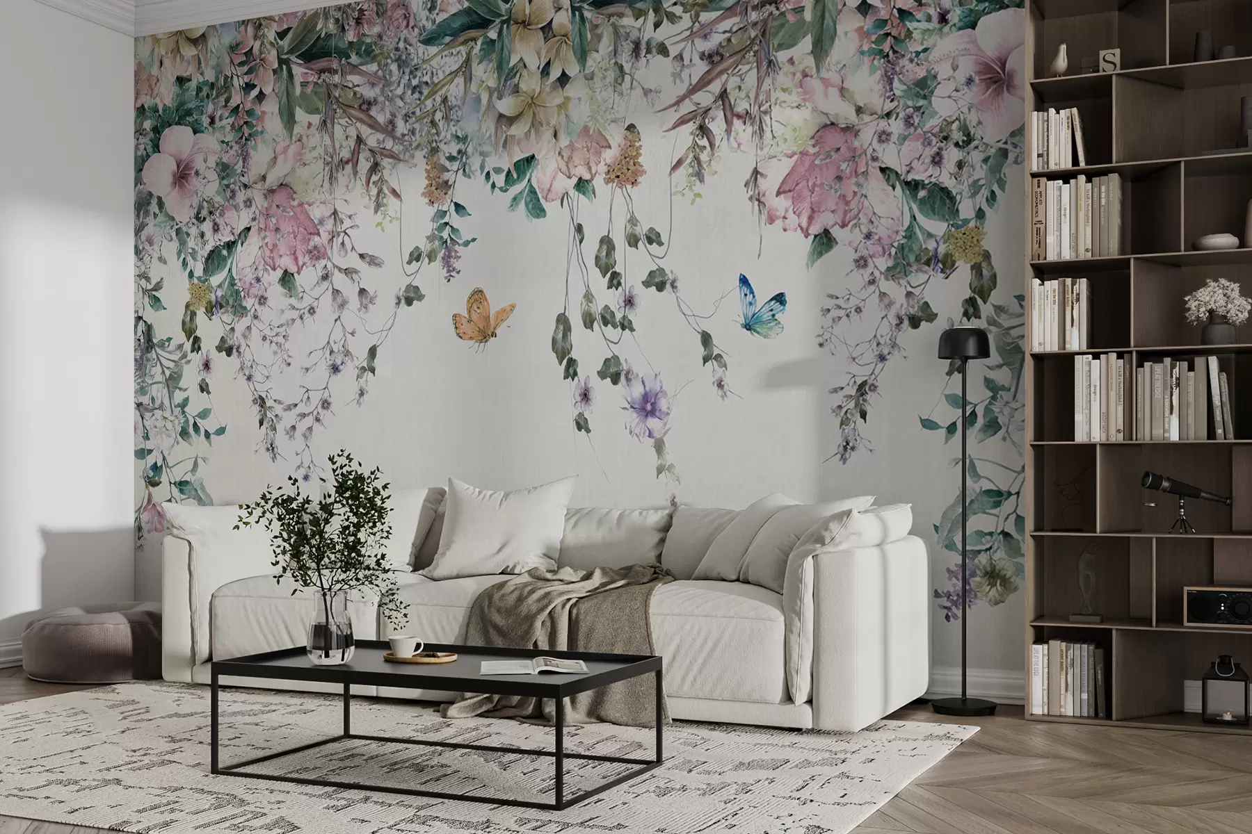 Wall Mural Photo Wallpaper Exotic flowers and butterflies u30601