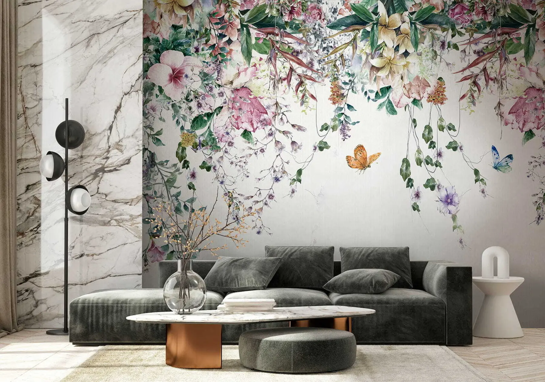 peintures murales Fleurs et papillons exotiques u30601