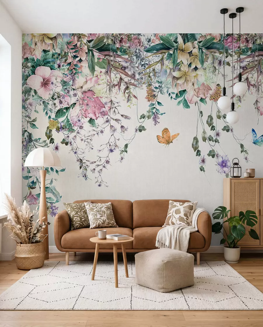 peintures murales Fleurs et papillons exotiques u30601