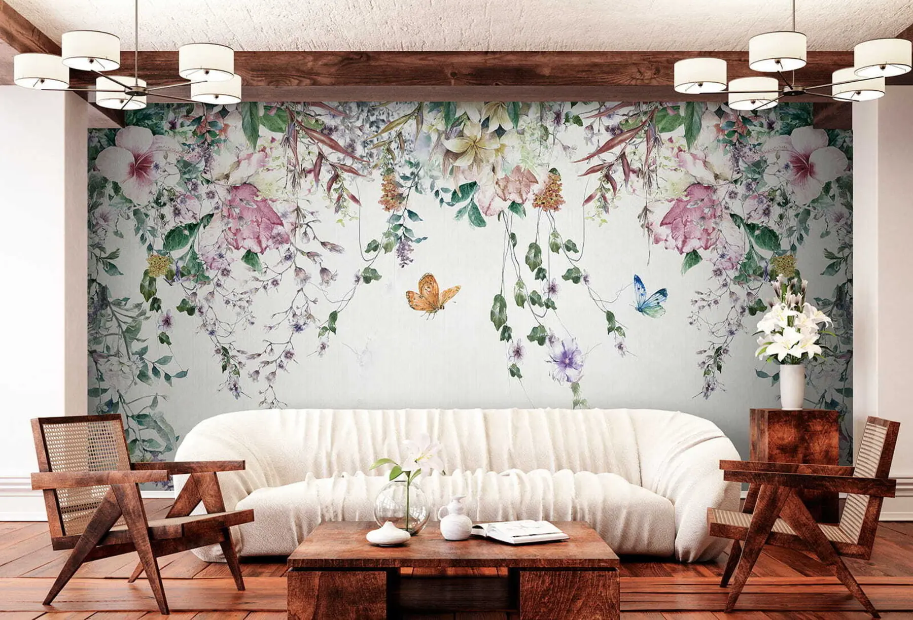 Wall Mural Photo Wallpaper Exotic flowers and butterflies u30601