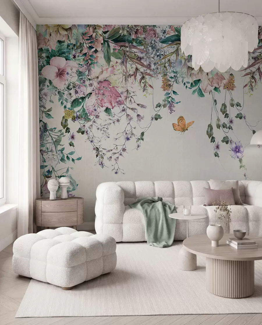 Wall Mural Photo Wallpaper Exotic flowers and butterflies u30601