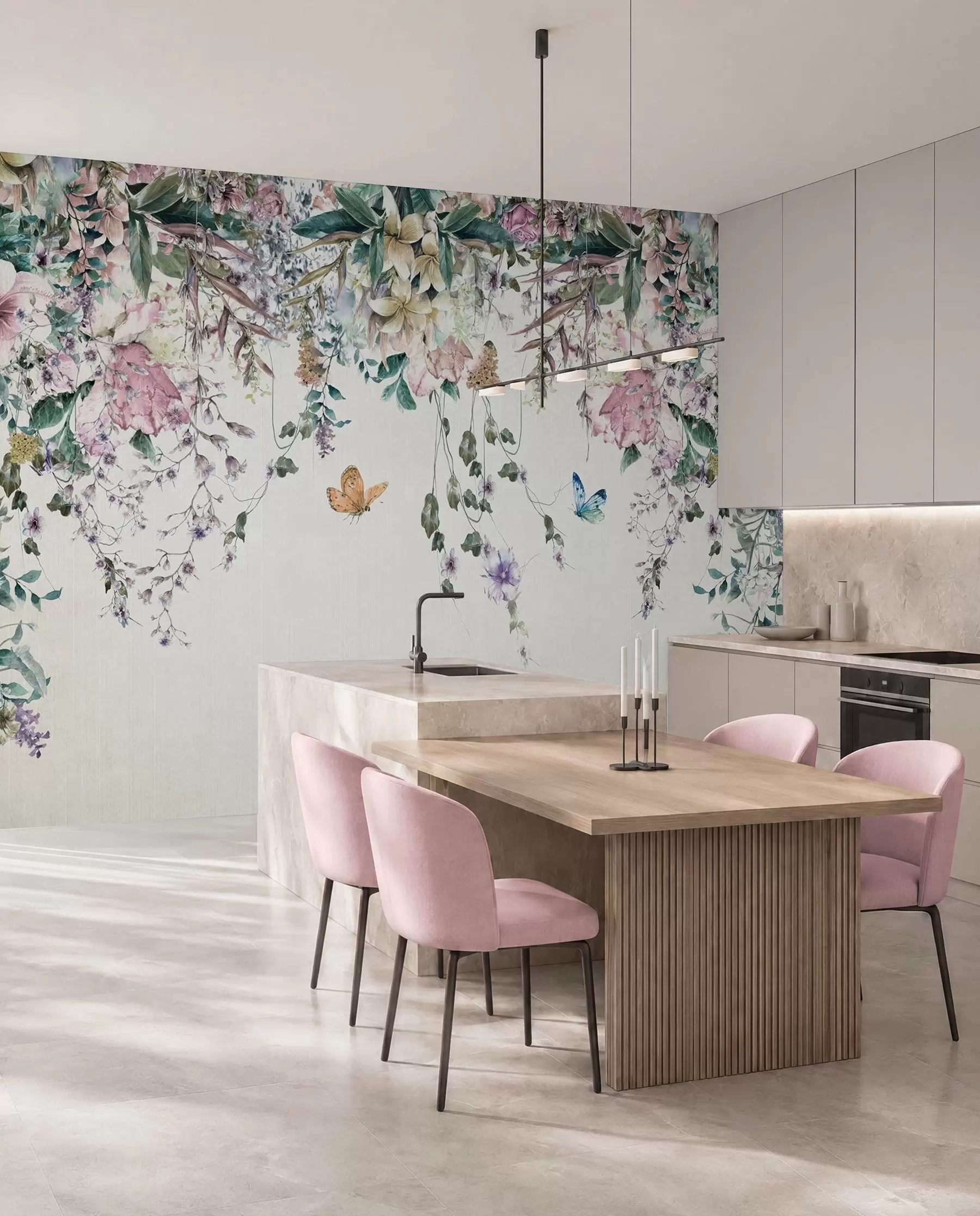 wall murals Exotic flowers and butterflies u30601