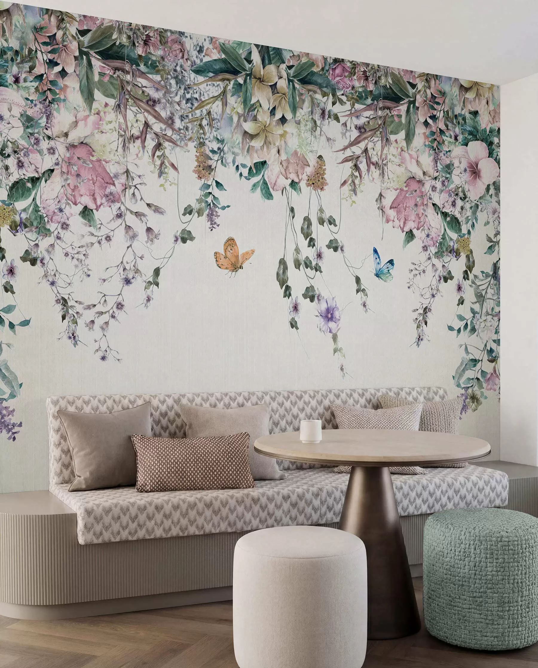 Wall Mural Photo Wallpaper Exotic flowers and butterflies u30601