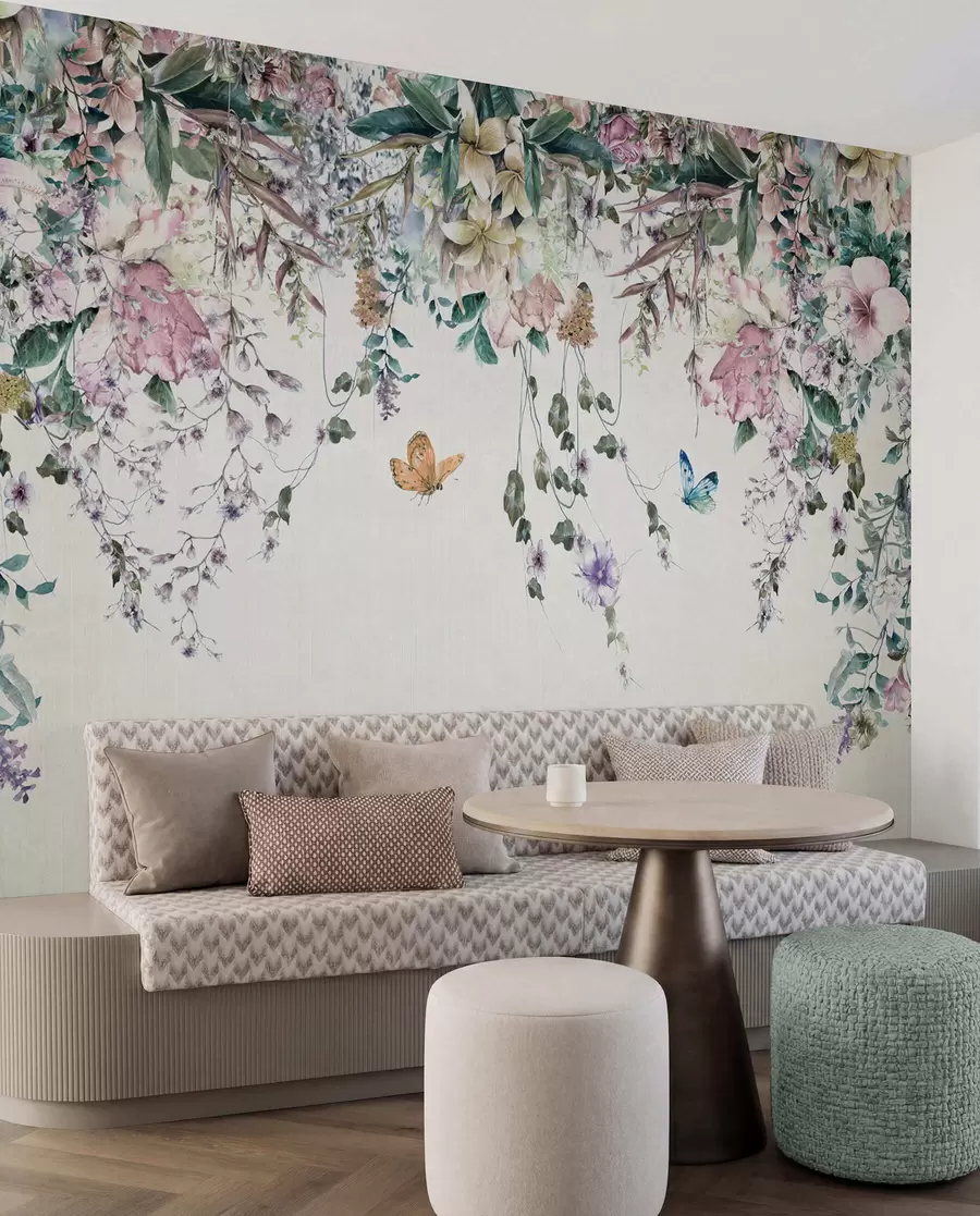 Wall Mural Photo Wallpaper Exotic flowers and butterflies u30601