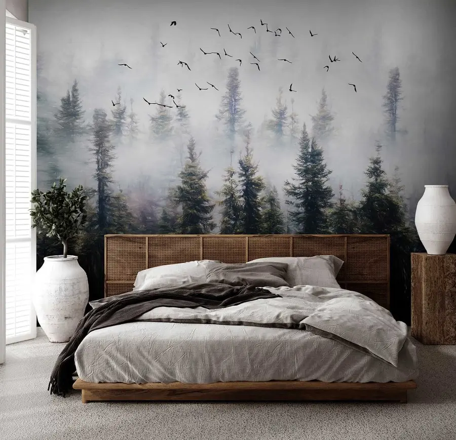 Wall Mural Photo Wallpaper Fog forest and birds u32237