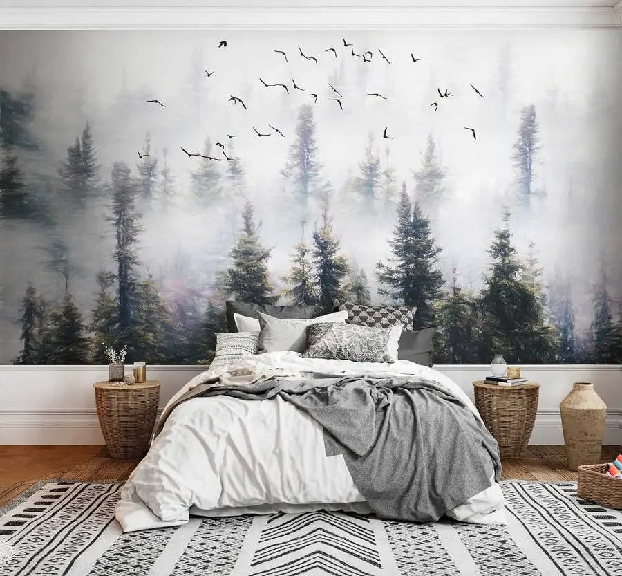 murales Bosque de niebla y aves u32237