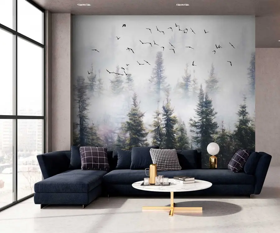 Wall Mural Photo Wallpaper Fog forest and birds u32237