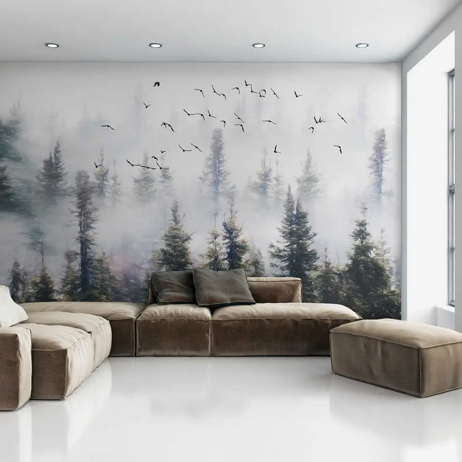 Wall Mural Photo Wallpaper Fog forest and birds u32237