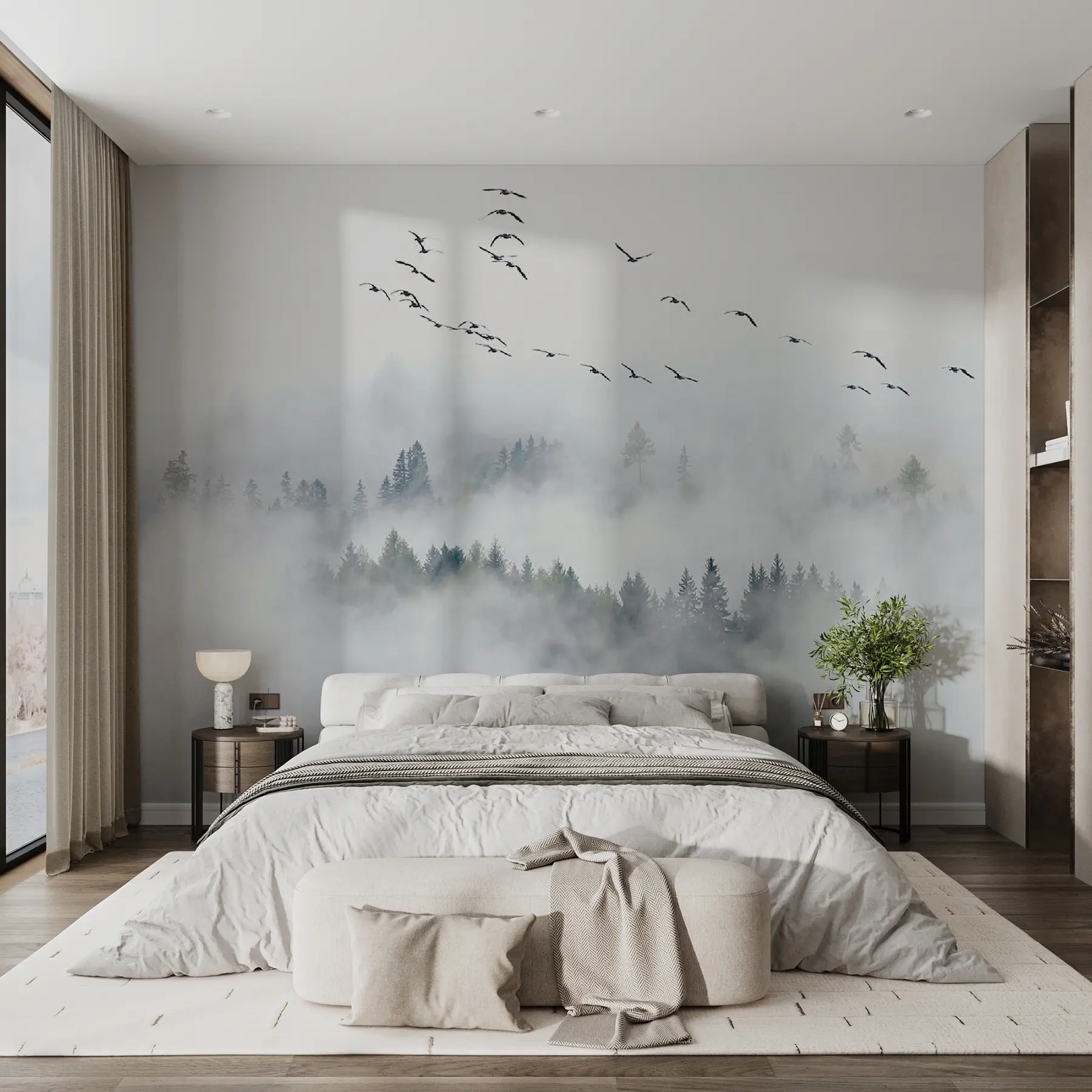 murales Bosque de niebla y aves u32480