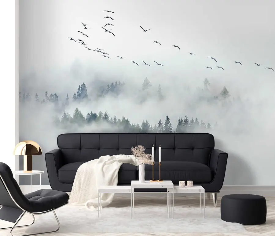 Wall Mural Photo Wallpaper Fog forest and birds u32480