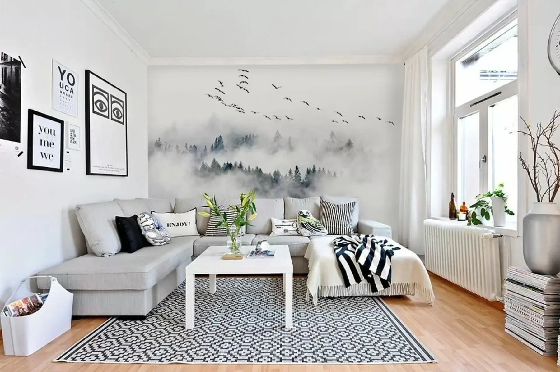 Wall Mural Photo Wallpaper Fog forest and birds u32480